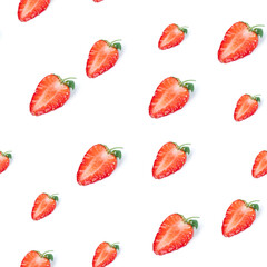 Seamless pattern of sweet ripe strawberries isolated on white background