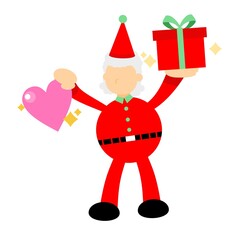 christmas red santa claus with pink heart love and gift box cartoon doodle flat design style vector illustration 