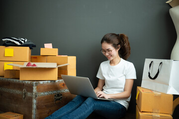 Young asian girl is freelancer with her private business at home office