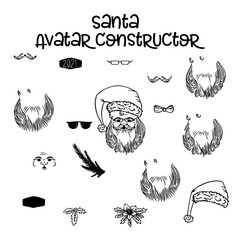 Fototapeta na wymiar Santa Claus avatar character creation set. Different views, isolated against white background. Build your own design. Cartoon style infographic illustration