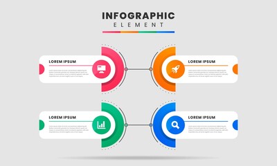 Vector Graphic Infographic Element Design icon templates with 4 options or steps. Can be used for process diagram, presentations, workflow layout, banner, flow chart, infographic.