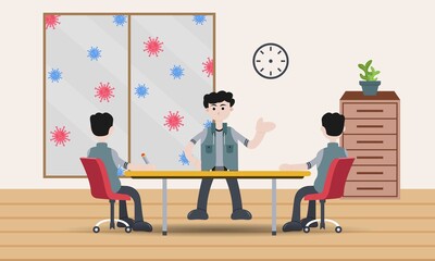 Human Illustrations of Conference Meetings on Discussing Viruses with Style Flat Illustration