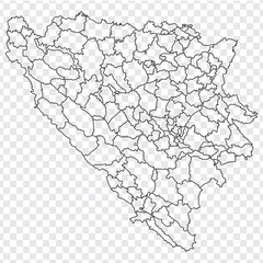 Blank map Bosnia and Herzegovina. Districts of Bosnia and Herzegovina map. High detailed vector map  on transparent background for your web site design, app, UI. EPS10. 