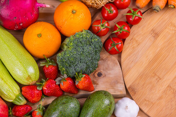 healthy, fresh, raw vegetables and fruits