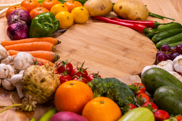 healthy, fresh, raw vegetables and fruits