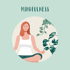 Mindfulness and healthy lifestyle, young woman doing yoga exercise at home