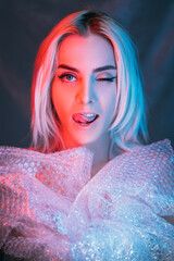 Female art portrait. Anti aging cosmetology. Face contouring. Plastic surgery. Flirting woman...