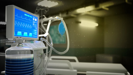 cg medical 3d illustration, ICU lung ventilator in hospital