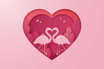 happy valentine's day banners illustration couple goose or swan love and tree paper cut style. Premium Vector