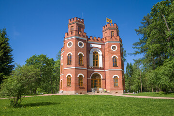 View of the Arsenal palace pavilion on a sunny May day. Alexander Park Tsarskoye Selo. Russia