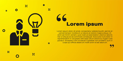 Black Human with lamp bulb icon isolated on yellow background. Concept of idea. Vector.