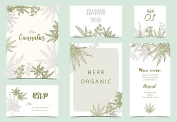 Collection of cannabis background set with green.Editable vector illustration for website, invitation,postcard and sticker