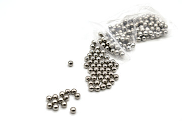 Stainless steel balls on white background. 