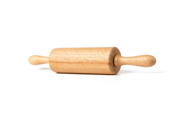 wooden rolling pin isolated on white background with clipping path
