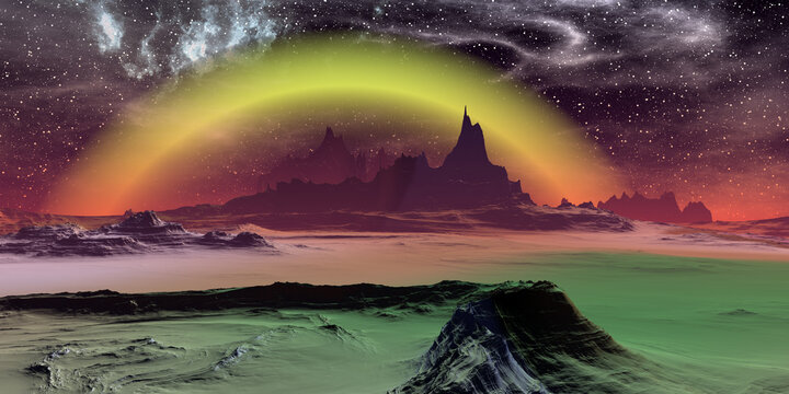 Alien Planet. Mountain. 3D rendering