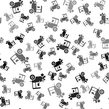 Black Tractor icon isolated seamless pattern on white background. Vector.