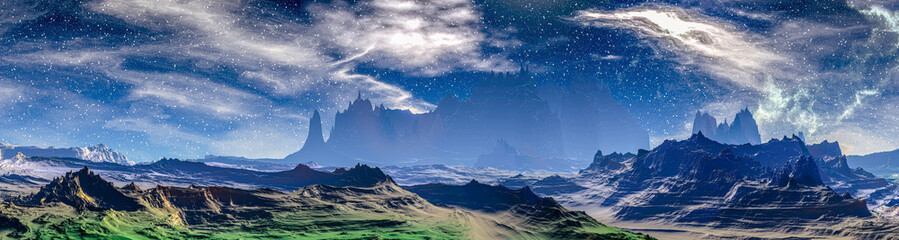Fototapeta na wymiar Alien Planet. Mountain. Panorama. 3D rendering