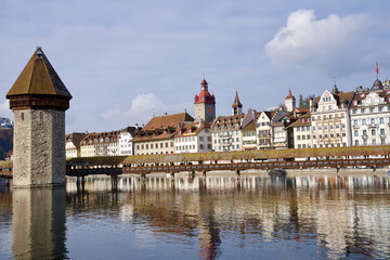 Fototapeta premium Old city of Lucerne, Switzerland, with lake of Lucerne.