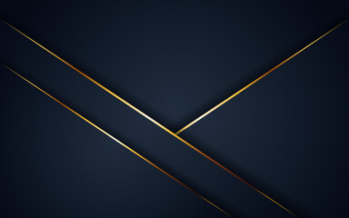 Modern dark 3d abstract navy blue background with golden line shape