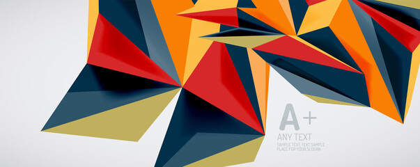 Vector triangle geometric backgrounds. Low poly 3d shape on light backdrop. Vector illustration for covers, banners, flyers and posters and other designs