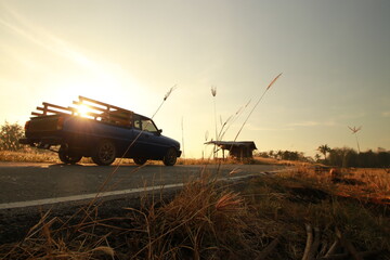 Beautiful light , silhouette and blue sky in the morning