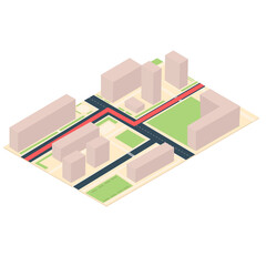 Route on the map diagram. Location, vector illustration