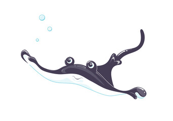 Stingray Vector flat Illustration. Cute cartoon character. Sea creature - obrazy, fototapety, plakaty