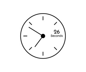 26 seconds Countdown modern Timer icon. Stopwatch and time measurement image isolated on white background