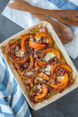 baked pumpkin polenta pizza with cheese