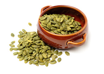 Pumpkin seeds on a white background