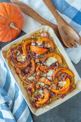 baked pumpkin polenta pizza with cheese
