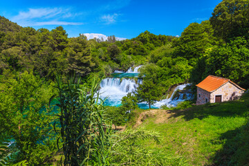 Fototapeta na wymiar Fantastic Krka National Park with beautiful waterfalls, Skradin, Dalmatia, Croatia