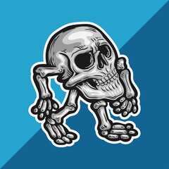 skull head with arms and foot walking. vector illustration background