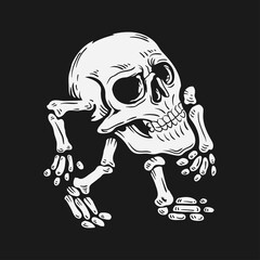 skull head with arms and foot walking. vector illustration background