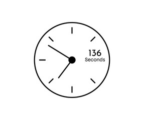 136 seconds Countdown modern Timer icon. Stopwatch and time measurement image isolated on white background