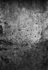 Dark weathered background. Concrete wall texture. Black gray grunge stained surface with dust scratches grainy abstract pattern. Distressed rough surface.