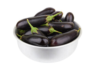 Field eggplants in aluminum bowl