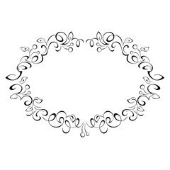frame 76. decorative symmetrical oval frame with vignettes, stylized leaves and berries black lines on a white background