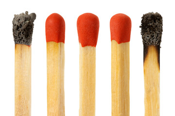 Close-up red matches on a white background. Full depth of field. With clipping path