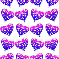 seamless pattern of bright red hearts with bubbles inside on a white background 