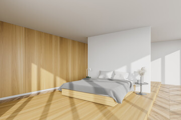 Fototapeta na wymiar White and wooden bedroom interior
