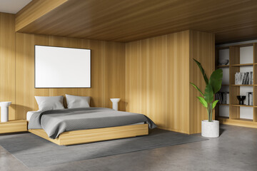 Wooden master bedroom corner with poster