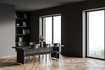 Gray and wooden kitchen corner with table