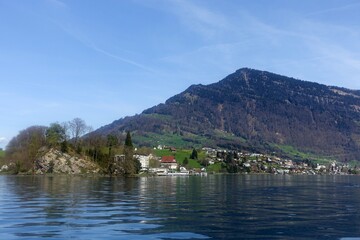 Fototapeta na wymiar Luzern lake and Swiss Alps landscape view, central Switzerland