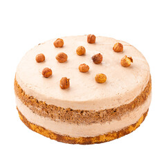Isolated hazelnut tiramisu cake with creamy curd cream 