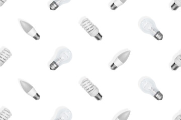 Light bulb seamless pattern. Lighting bulbs on a white background.