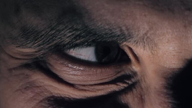 Eye of engry man in the dark