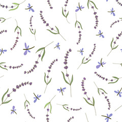 Floral seamless background with sprigs of lavender. Useful for creating postcards, invitations, posters, garment decoration and other designs.