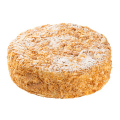 Isolated napoleon layered cake with powdered sugar on the white background 