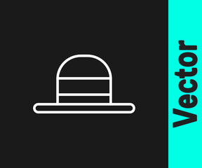 Fototapeta premium White line Elegant women hat icon isolated on black background. Vector.